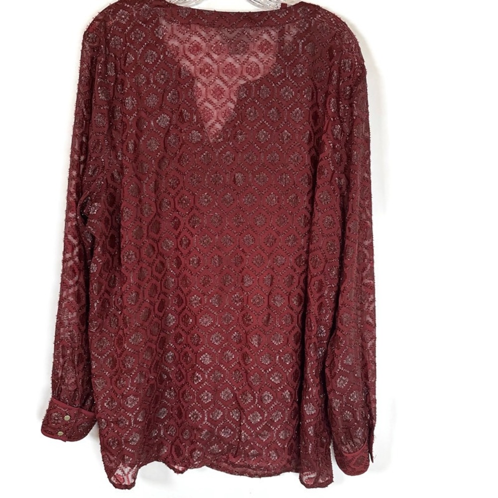 Liz Claiborne 2 Piece Geometric Lace Blouse Set Burgundy Women's 2X Plus Size - Picture 3 of 16